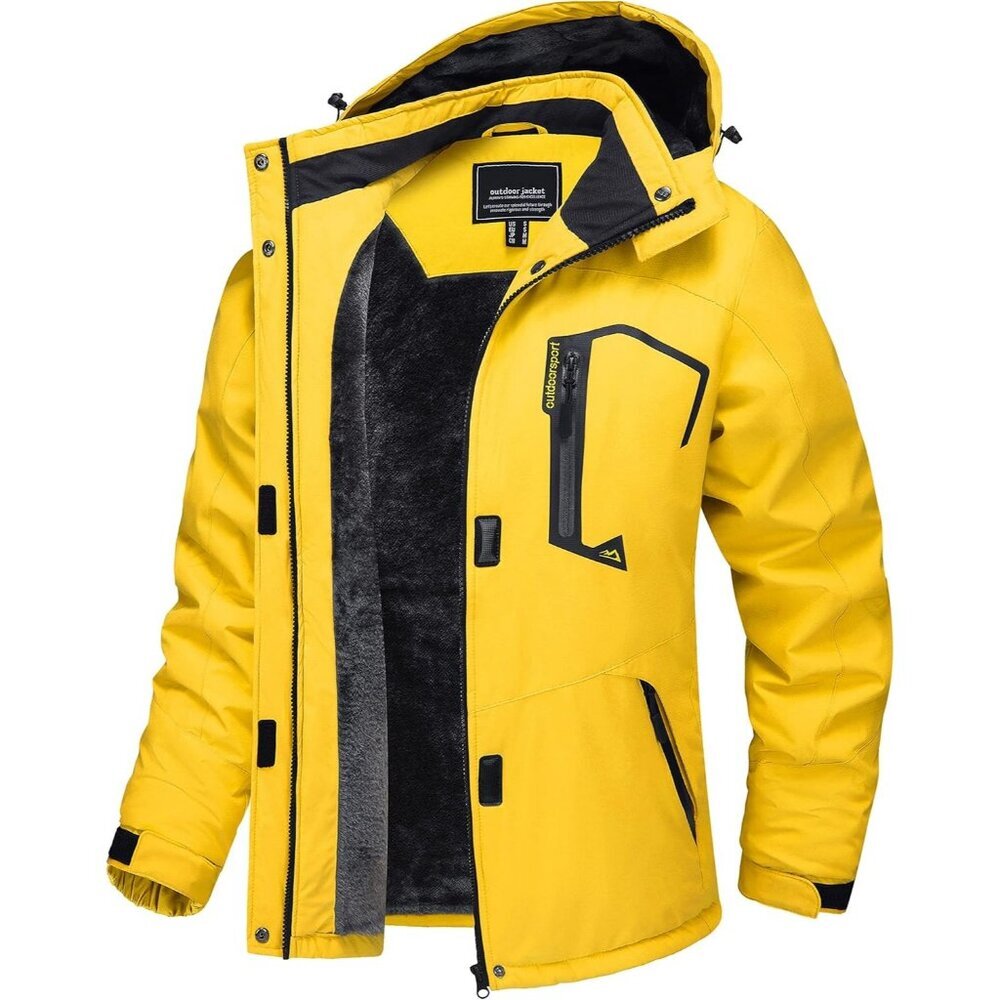 Women's Yellow Windbreaker Waterproof Ski Snow Fleece Hood Jacket Coat Winter
